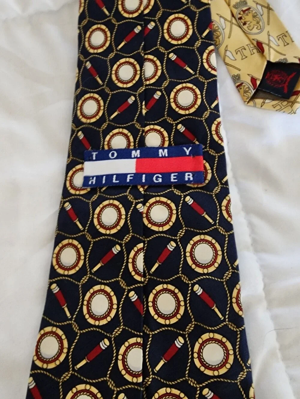 Vintage Tommy Hilfiger Silk Navy & Yellow Patterned Men's Tie